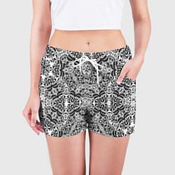 Шорты женские Черно-белый ажурный кружевной узор, цвет: 3D-принт — фото 2