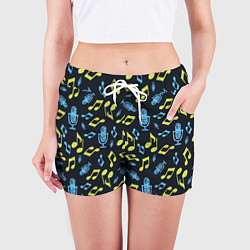 Шорты женские Микрофон и ноты, цвет: 3D-принт — фото 2