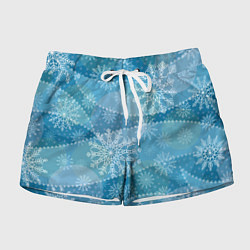 Шорты женские Узор из снежинок на синем фоне, цвет: 3D-принт