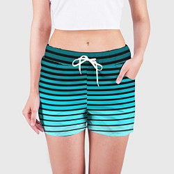 Шорты женские Голубые полосы на черном, цвет: 3D-принт — фото 2