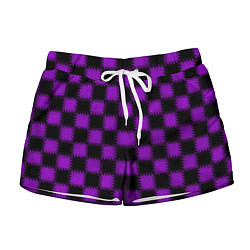 Шорты женские Фиолетовый черный узор Шахматка, цвет: 3D-принт