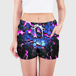 Шорты женские Неоновые стильные соты, цвет: 3D-принт — фото 2