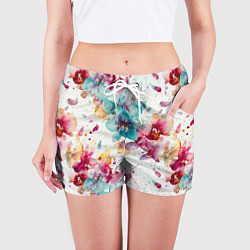 Шорты женские Орхидеи акварельные брызги - паттерн, цвет: 3D-принт — фото 2