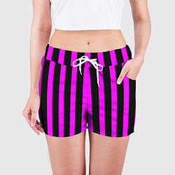 Шорты женские В полоску черного и фиолетового цвета, цвет: 3D-принт — фото 2