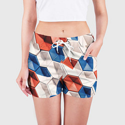 Шорты женские Белые синие красные плитки, цвет: 3D-принт — фото 2