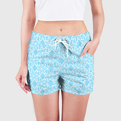 Шорты женские Цветы-снежинки небесно-голубой, цвет: 3D-принт — фото 2