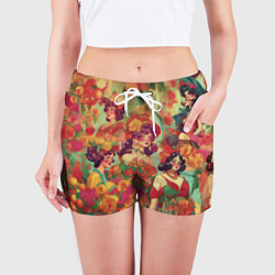Шорты женские Винтажные ретро леди и цветы, цвет: 3D-принт — фото 2
