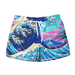 Шорты женские Большая волна в Канагаве сакура, цвет: 3D-принт