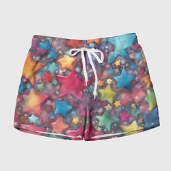 Шорты женские Разноцветные новогодние звёзды, цвет: 3D-принт