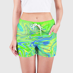 Шорты женские Неоновая абстракция волны, цвет: 3D-принт — фото 2