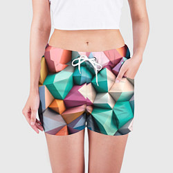 Шорты женские Полигональные объемные кубы и тетраэдры в пастельн, цвет: 3D-принт — фото 2