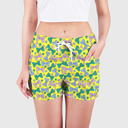 Шорты женские Цветные бантики на желтом фоне, цвет: 3D-принт — фото 2