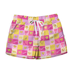 Женские шорты Барби: желтые и розовые квадраты паттерн