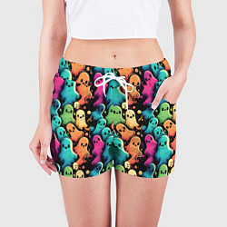 Шорты женские Паттерн с разноцветными приведениями, цвет: 3D-принт — фото 2