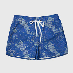 Женские шорты Белые лепестки на синем фоне