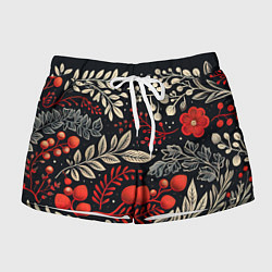 Шорты женские Новогодние узоры и рябина, цвет: 3D-принт