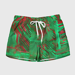 Женские шорты Киберпанк линии красные и зелёные