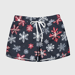 Женские шорты Снежинки белые и красные