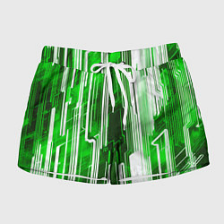 Женские шорты Киберпанк полосы белый и зелёный