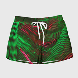 Женские шорты Волнистые линии зелёные и красные
