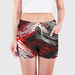 Шорты женские Киберпанк линии белые и красные, цвет: 3D-принт — фото 2