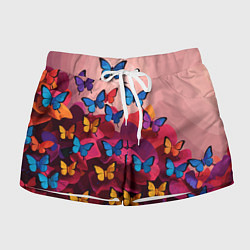 Шорты женские Разноцветные бабочки - розовые цветы, цвет: 3D-принт