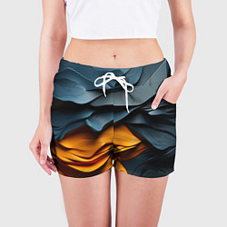 Шорты женские Темная текстура с желтой вставкой, цвет: 3D-принт — фото 2