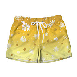 Шорты женские Снежинки и звезды на желтом, цвет: 3D-принт