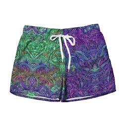 Женские шорты Вьющийся узор фиолетовый и зелёный
