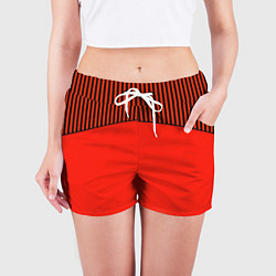 Шорты женские Оранжево черный комбинированный узор в полоску, цвет: 3D-принт — фото 2