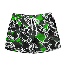 Шорты женские Кляксы чёрные и зелёные, цвет: 3D-принт