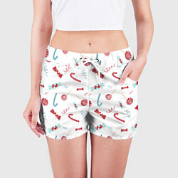 Шорты женские Новогодние конфетки и подарки, цвет: 3D-принт — фото 2