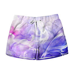 Шорты женские Белые узоры на абстрактном фиолетовом фоне, цвет: 3D-принт