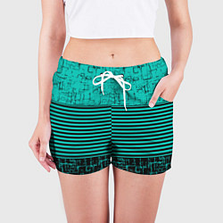 Шорты женские Темно бирюзовый полосатый узор, цвет: 3D-принт — фото 2