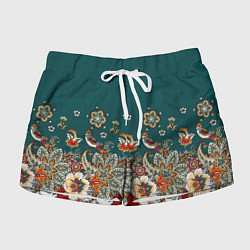 Шорты женские Индийский орнамент с птицами, цвет: 3D-принт