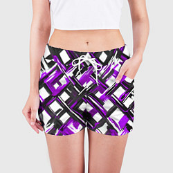 Шорты женские Фиолетовые и чёрные мазки, цвет: 3D-принт — фото 2