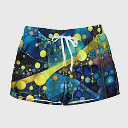 Шорты женские Абстракция в жёлто синих тонах с кругами и линиями, цвет: 3D-принт