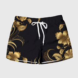 Шорты женские Золотистые объемные листья и узоры, цвет: 3D-принт