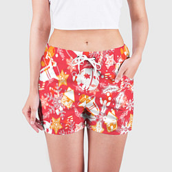 Шорты женские Рождественские узоры колокольчики, цвет: 3D-принт — фото 2