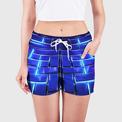 Шорты женские Синие плиты с неоном, цвет: 3D-принт — фото 2