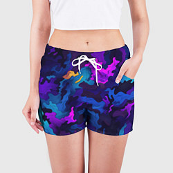 Шорты женские Яркие кислотная разноцветные пятна в виде камуфляж, цвет: 3D-принт — фото 2