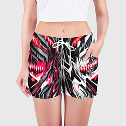Шорты женские Красно-белая абстракция на чёрном фоне, цвет: 3D-принт — фото 2