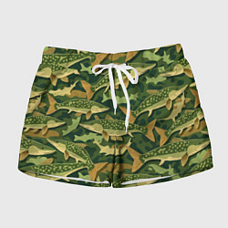 Шорты женские Камуфляж рыболова - рыба щука, цвет: 3D-принт