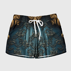 Шорты женские Синий шелк с золотой лепниной, цвет: 3D-принт