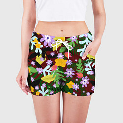 Шорты женские Гавайская цветочная расцветка, цвет: 3D-принт — фото 2