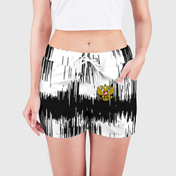 Шорты женские Россия герб штриховка, цвет: 3D-принт — фото 2