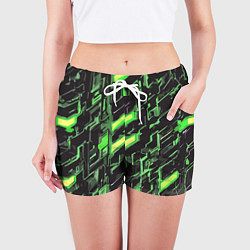 Шорты женские Зелёные неоновые линии, цвет: 3D-принт — фото 2