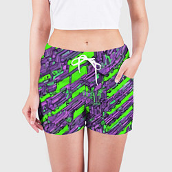 Шорты женские Фиолетовые фрагменты на зелёном фоне, цвет: 3D-принт — фото 2