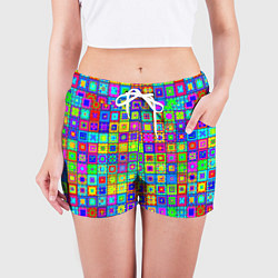 Шорты женские Узор из разноцветных квадратов, цвет: 3D-принт — фото 2