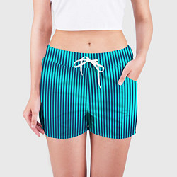 Шорты женские Яркий голубой в полоску, цвет: 3D-принт — фото 2